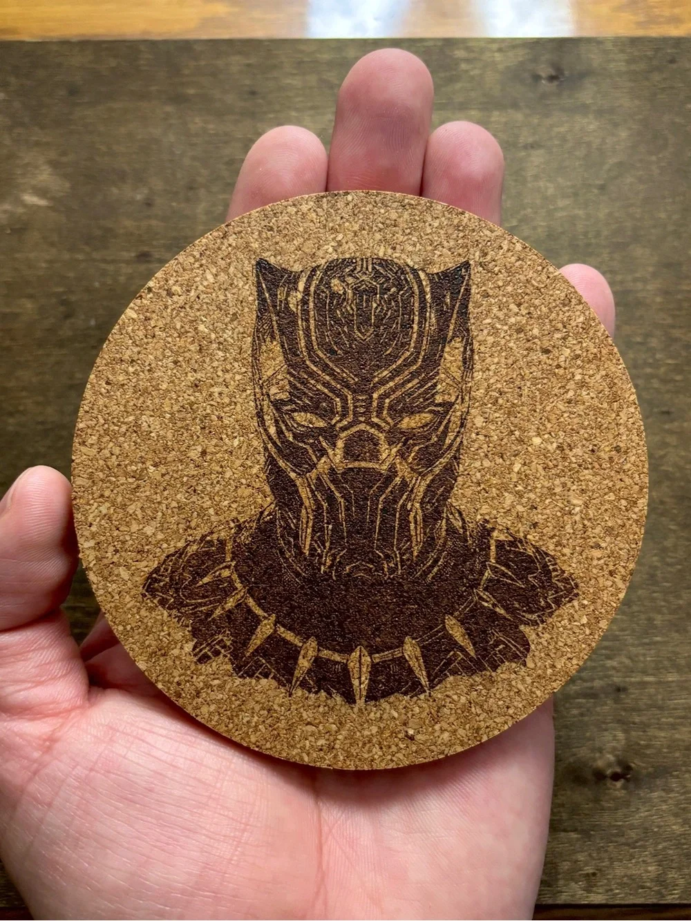 Black Panther Laser Engraved Cork Coaster